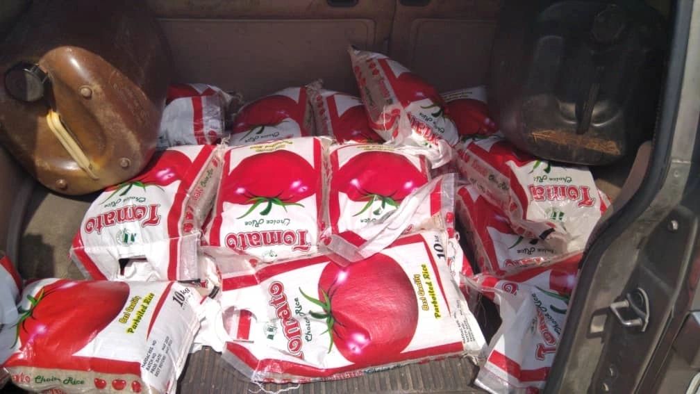 Image of bags of rice for the food drive initiative.